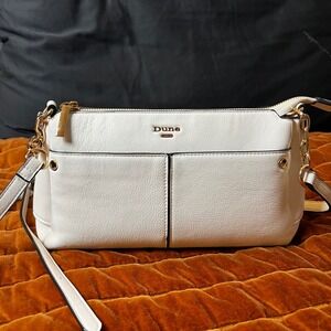 Dune London White Pebbled Faux Leather Triple Compartment Crossbody Bag